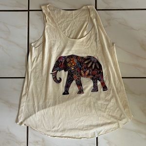 Women's Cream Elephant Tank Top Size Medium